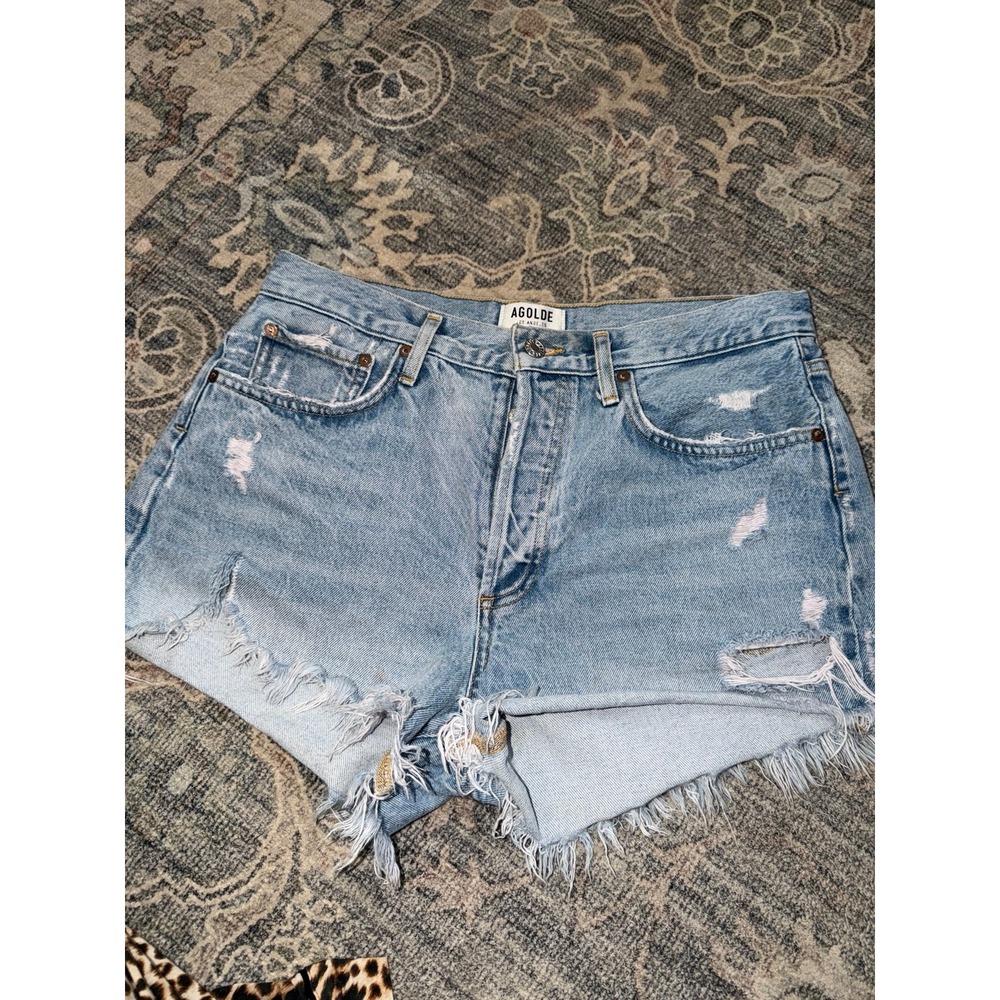 Agolde Light Wash Distressed Denim Shorts